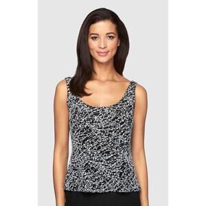 ALEX EVENINGS Women's Textured Mandarin Neck Glitter Knit Sleeveless Tank Size M